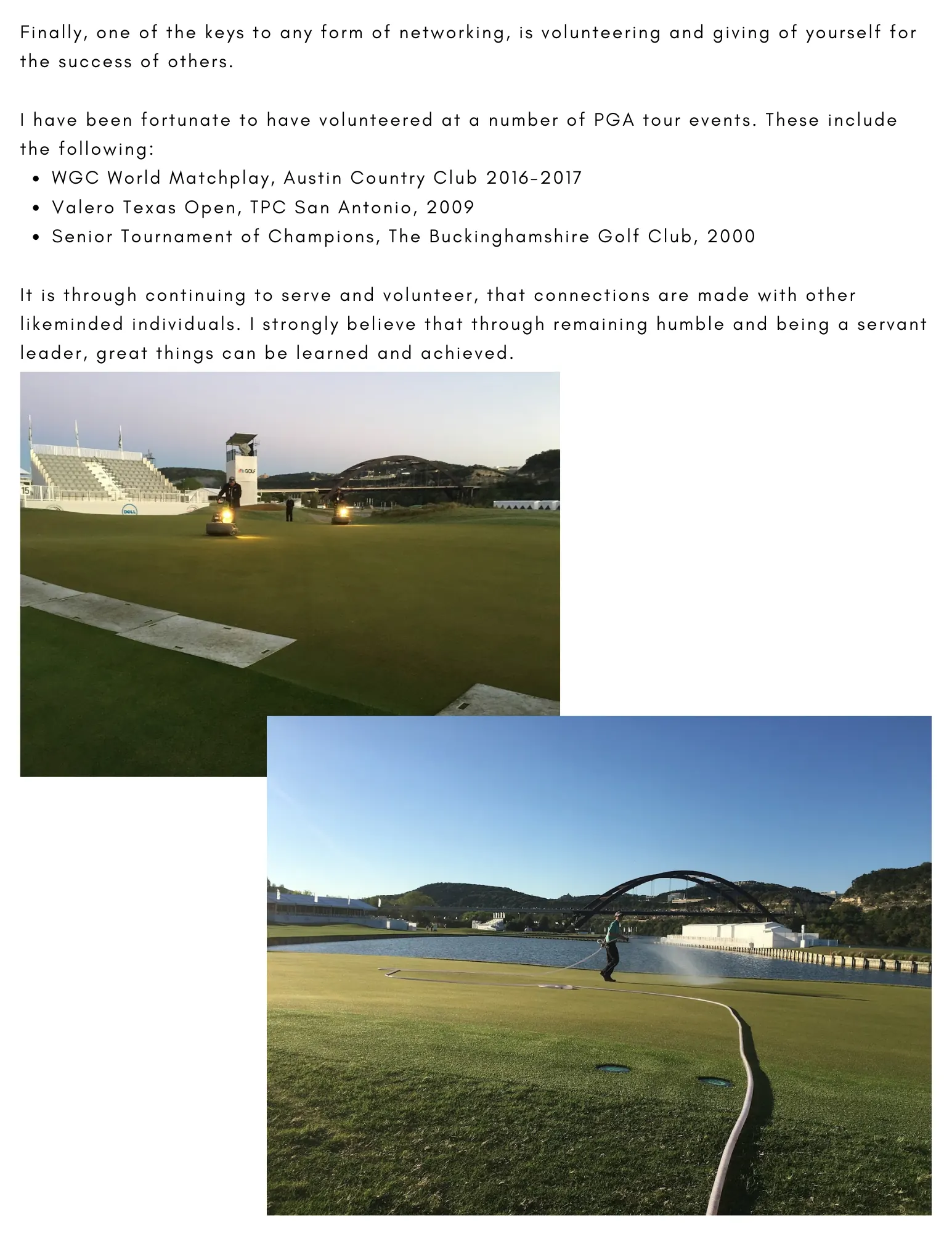 Professional golf tournament volunteer work