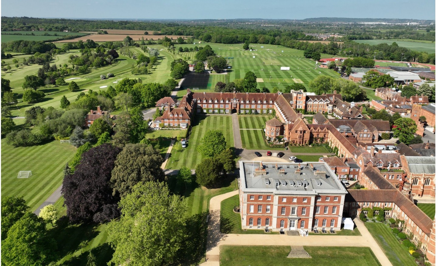 Aerial view of Radley College and its sports grounds